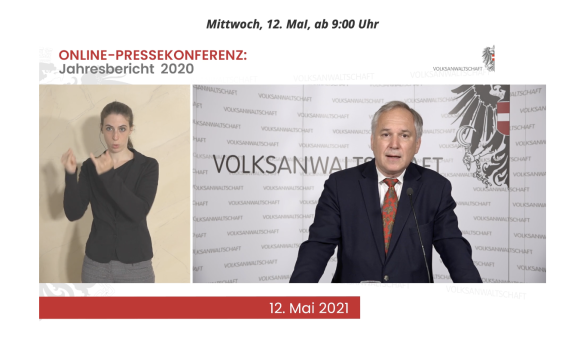 Cornelia Rosenkranz dolmetscht die online-Pressekonferenz im Mai 2021