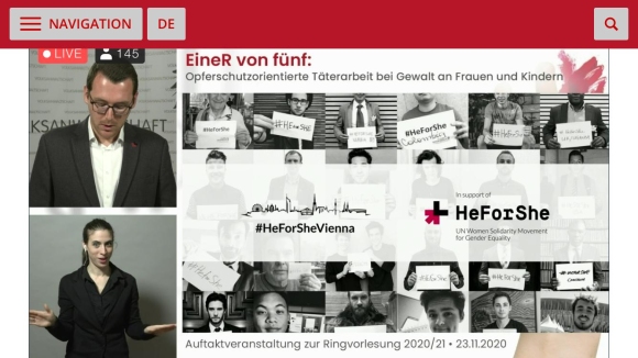 Cornelia Rosenkranz dolmetscht die online-Auftaktveranstaltung "eineR von fünf" im November 2020 