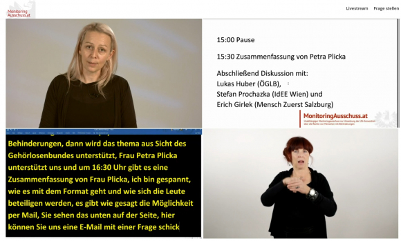Patricia Brück dolmetscht bei der öffentlichen Sitzung online
